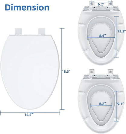 17"/19" Elongated Round White Toilet Seat, Slow Soft Close Magnets Down Lock Quick Release, Quick Top Mount Toilet Seat