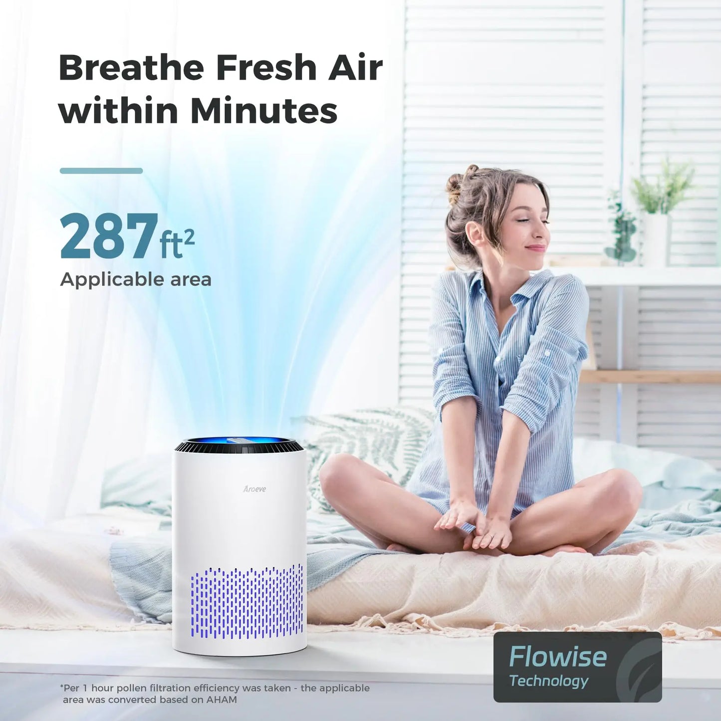 AROEVE Air Purifiers Fragrance for Bedroom Home Smoke Pollen Dander Hair Smell Air Cleaner with Sleep Speed Control 287 Sq.Ft