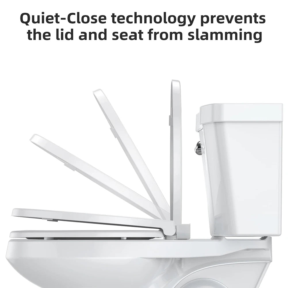 17"/19" Elongated Round White Toilet Seat, Slow Soft Close Magnets Down Lock Quick Release, Quick Top Mount Toilet Seat