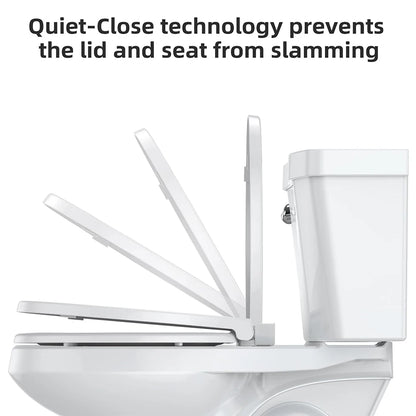 17"/19" Elongated Round White Toilet Seat, Slow Soft Close Magnets Down Lock Quick Release, Quick Top Mount Toilet Seat