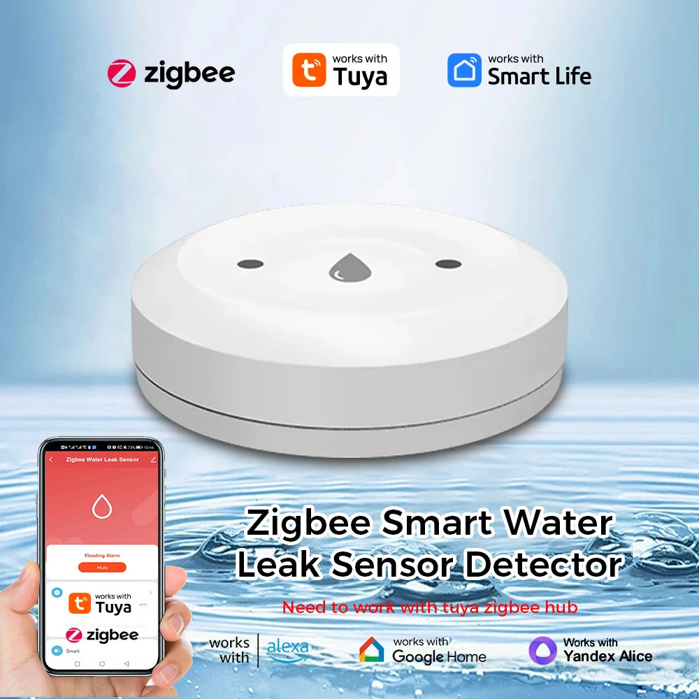 ONENUO Tuya ZigBee Smart Water Sensor Leak Detector Flood Water Leakage Alarm Smart Life Control Work With Zigbee Gateway