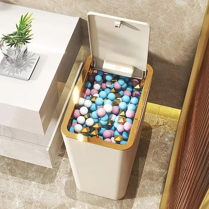 10L Odor Proof Trash Can with One-Touch Modern Design Durable Plastic Bathroom Kitchen Bin Space Saving Leakproof