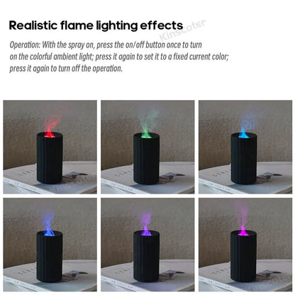 Car Diffuser Flame Humidifier Essential Oil Aroma Aromatherapy Diffuser Auto Air Purifier Air Freshener With LED Light