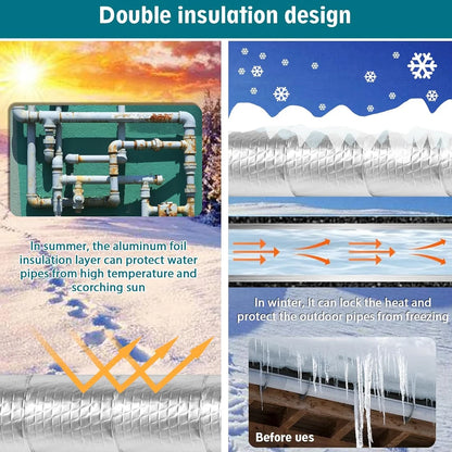 33FT Pipe Insulation Wrap Aluminum Foil Finish Freeze Protection Insulation Wrap Waterproof for Outdoor Cold Hot Water Pipe