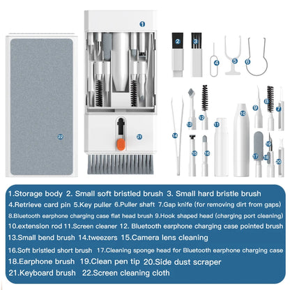 22-in-1 Multi-Purpose Electronics Cleaning Kit with Bluetooth Earbud Cleaners, Charging Port Brushes & Keyboard Cleaning Tools