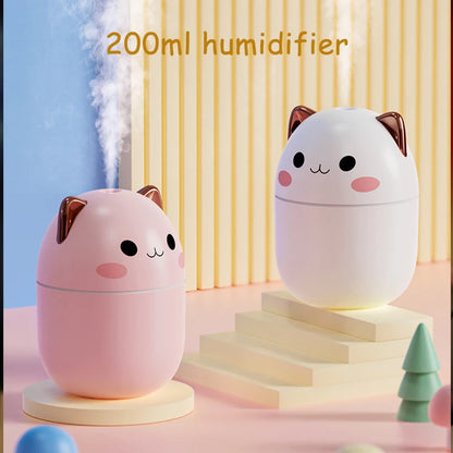 Portable 200ml Air Humidifier Cute Kawaii Aroma Diffuser With Night Light Cool Mist For Bedroom Home Car Purifier Humificador