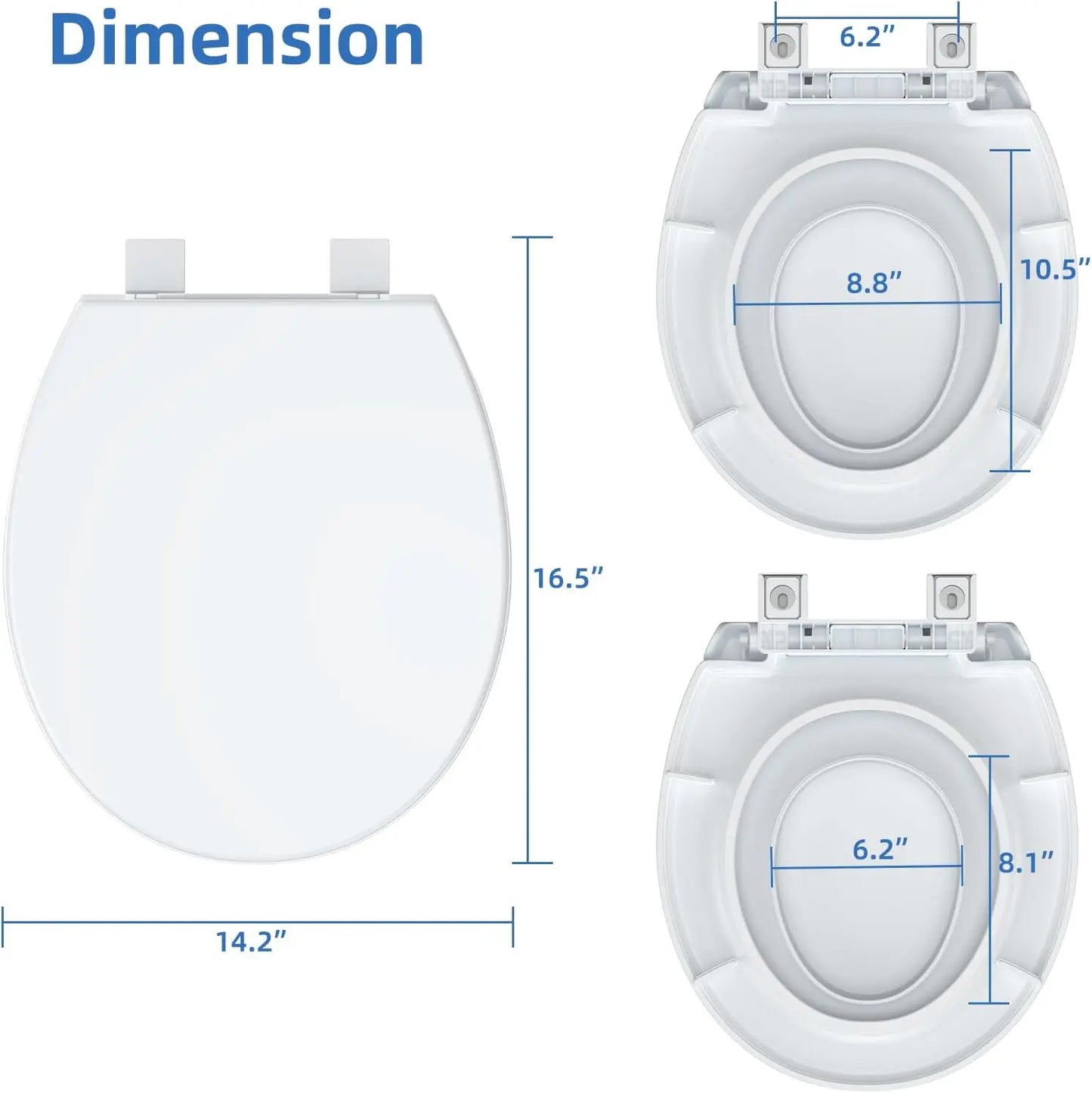17"/19" Elongated Round White Toilet Seat, Slow Soft Close Magnets Down Lock Quick Release, Quick Top Mount Toilet Seat