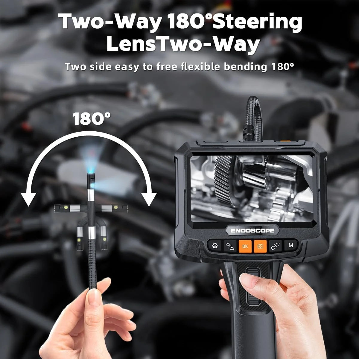 360° Two Ways 1080p Industrial Rotary Endoscope With 2 Pipe Drain Inspection Cameras 360 Articulation For Cars Dual Lens 3.9mm