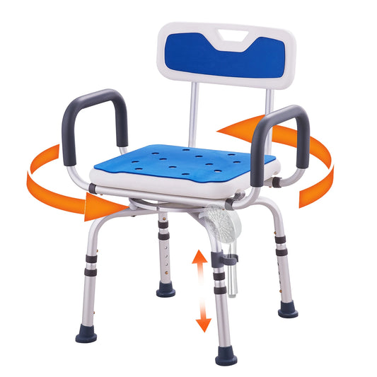 SucceBuy Swivel Shower Chair 360 Degree Adjustable with Armrest and Backrest for Shower or Bathtub Non-Slip for Elderly Disabled