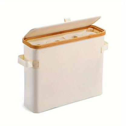 Bamboo toilet paper holder with lid - Self-contained bathroom organizer with handle, enclosed tissue storage box