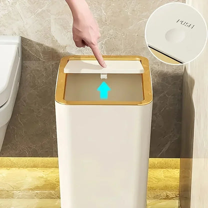 10L Odor Proof Trash Can with One-Touch Modern Design Durable Plastic Bathroom Kitchen Bin Space Saving Leakproof