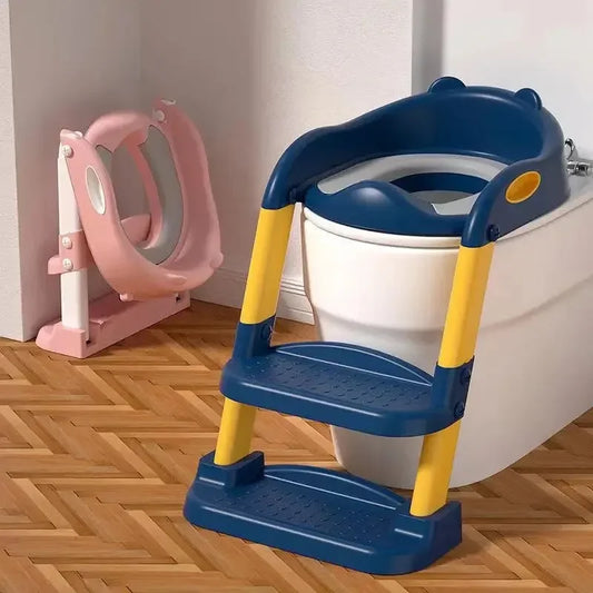 Kid's Potty Training Step Stools Toilet Folding Ladder Baby Seat Urinal Chair with Adjustable Step Stool Ladder Comfortable Safe
