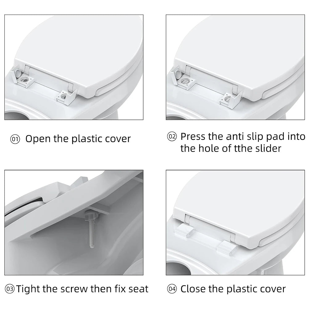 17"/19" Elongated Round White Toilet Seat, Slow Soft Close Magnets Down Lock Quick Release, Quick Top Mount Toilet Seat