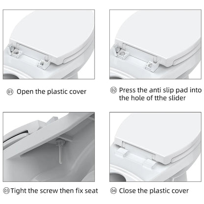 17"/19" Elongated Round White Toilet Seat, Slow Soft Close Magnets Down Lock Quick Release, Quick Top Mount Toilet Seat
