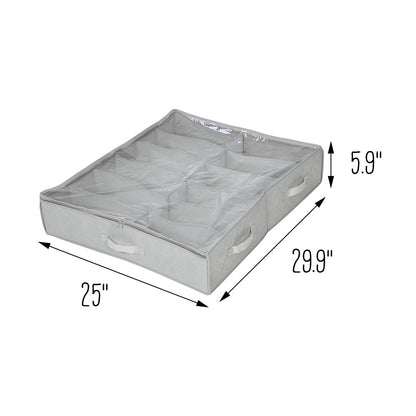 2-Pack Under Bed Shoe Storage Organizer Bag Container with Window & Handle, Grey