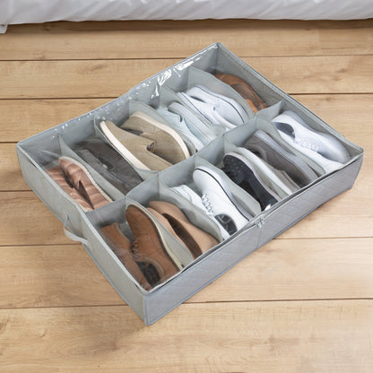 2-Pack Under Bed Shoe Storage Organizer Bag Container with Window & Handle, Grey