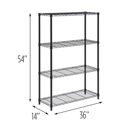 Black 4-Tier Heavy-Duty Shelving Unit with 250-lb Shelf Capacity