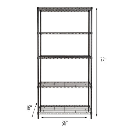 Black 5-Tier Heavy-Duty Shelving Unit With 350-lb Shelf Capacity
