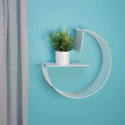 White Floating Circular Decorative Metal Wall Shelf