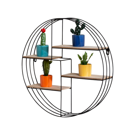 Black Metal 4-Tier Circular Decorative Wall Shelf