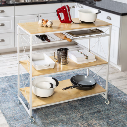 White/Oak 4-Tier Rolling Kitchen Island