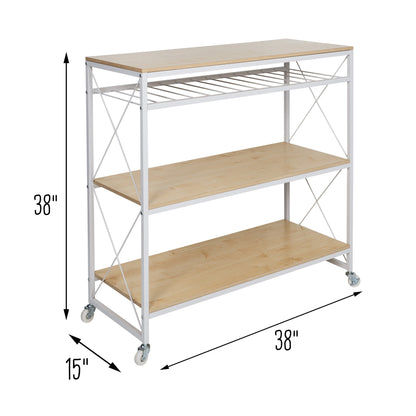 White/Oak 4-Tier Rolling Kitchen Island