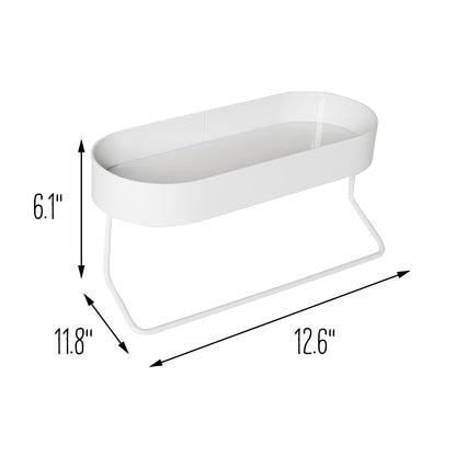 White Oval Bath Shelf with Towel Bar