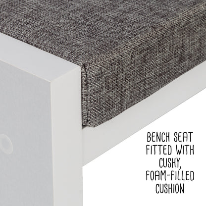 White/Gray 3-Cubby Organizer Bench with Shoe Storage
