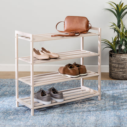 White Wash 4-Tier Bamboo Shoe Rack