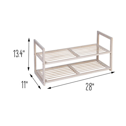 White Wash 2-Tier Stackable Bamboo Shoe Rack