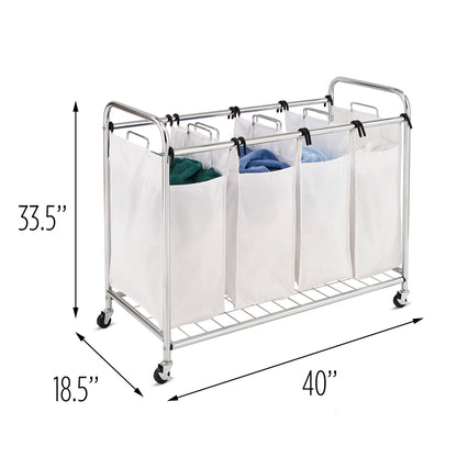 White/Chrome 4-Bag Rolling Laundry Sorter