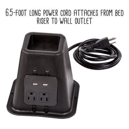 Black 5.5" Bed Risers with Power Outlets & USB Ports (Set of 4)
