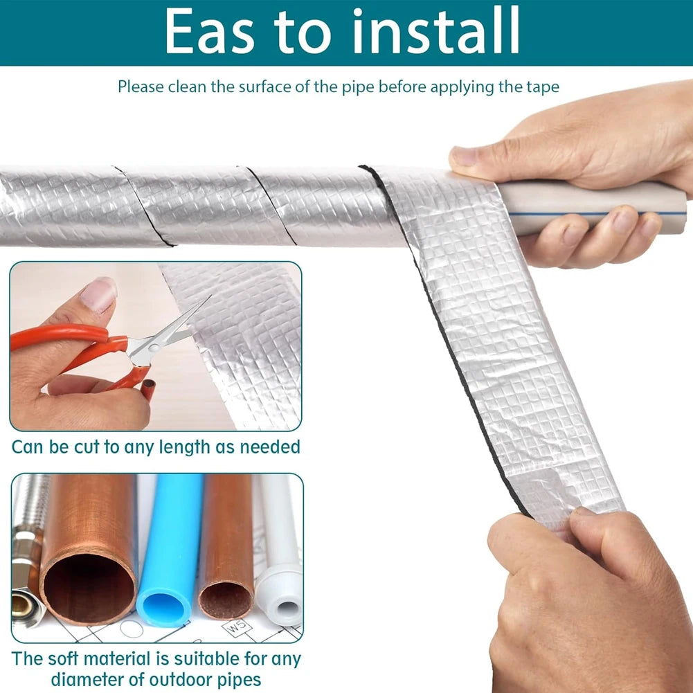 33FT Pipe Insulation Wrap Aluminum Foil Finish Freeze Protection Insulation Wrap Waterproof for Outdoor Cold Hot Water Pipe