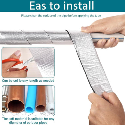 33FT Pipe Insulation Wrap Aluminum Foil Finish Freeze Protection Insulation Wrap Waterproof for Outdoor Cold Hot Water Pipe