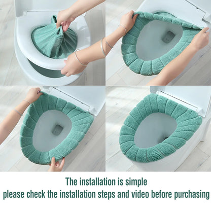 Winter Warm Toilet Seat Cover Mat Bathroom Toilet Pad Cushion with Handle Thicker Soft Washable Closestool Warmer Accessories