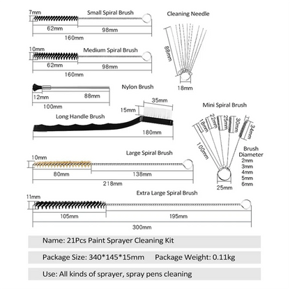 AT13 21Pcs Multi-Purpose Paint Sprayer Cleaning Kit Nylon Brushes Mini Brushes & Needles Metal Tube Cleaning Brush