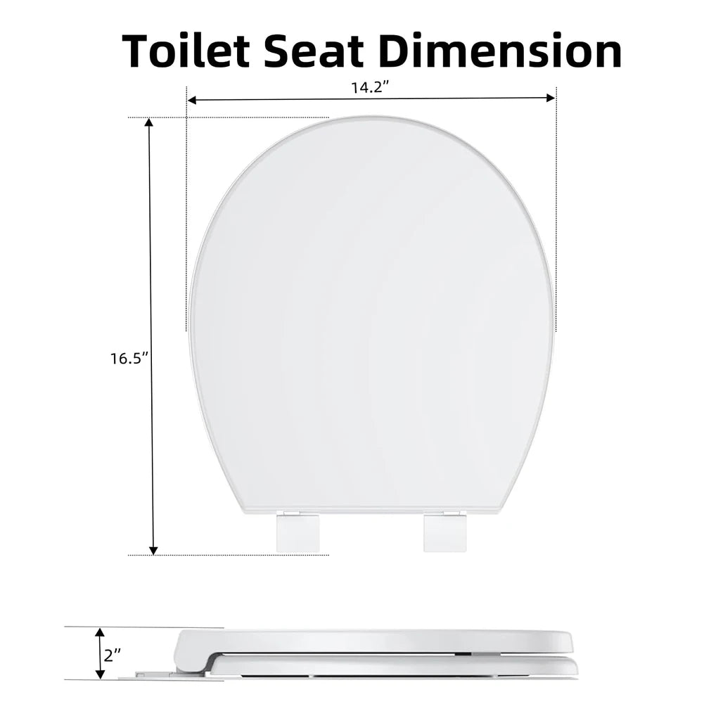 17"/19" Elongated Round White Toilet Seat, Slow Soft Close Magnets Down Lock Quick Release, Quick Top Mount Toilet Seat