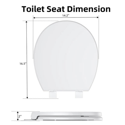 17"/19" Elongated Round White Toilet Seat, Slow Soft Close Magnets Down Lock Quick Release, Quick Top Mount Toilet Seat