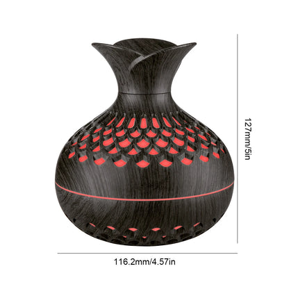 300ML Wood Grain Flower Humidifier Silent Aromatherapy Diffuser USB Rechargeable Mini Air Humidifier with Colorful Night Light