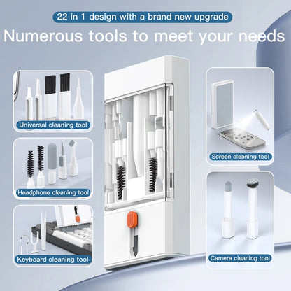 22-in-1 Multi-Purpose Electronics Cleaning Kit with Bluetooth Earbud Cleaners, Charging Port Brushes & Keyboard Cleaning Tools