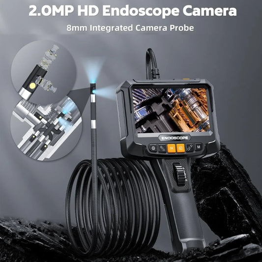 360° Two Ways 1080p Industrial Rotary Endoscope With 2 Pipe Drain Inspection Cameras 360 Articulation For Cars Dual Lens 3.9mm