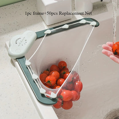 51pc Kitchen Sink Strainer Set,Triangle Draining Basket,Non-Food Contact Washing Mesh Filter,Hanging Storage Rack for Food Waste