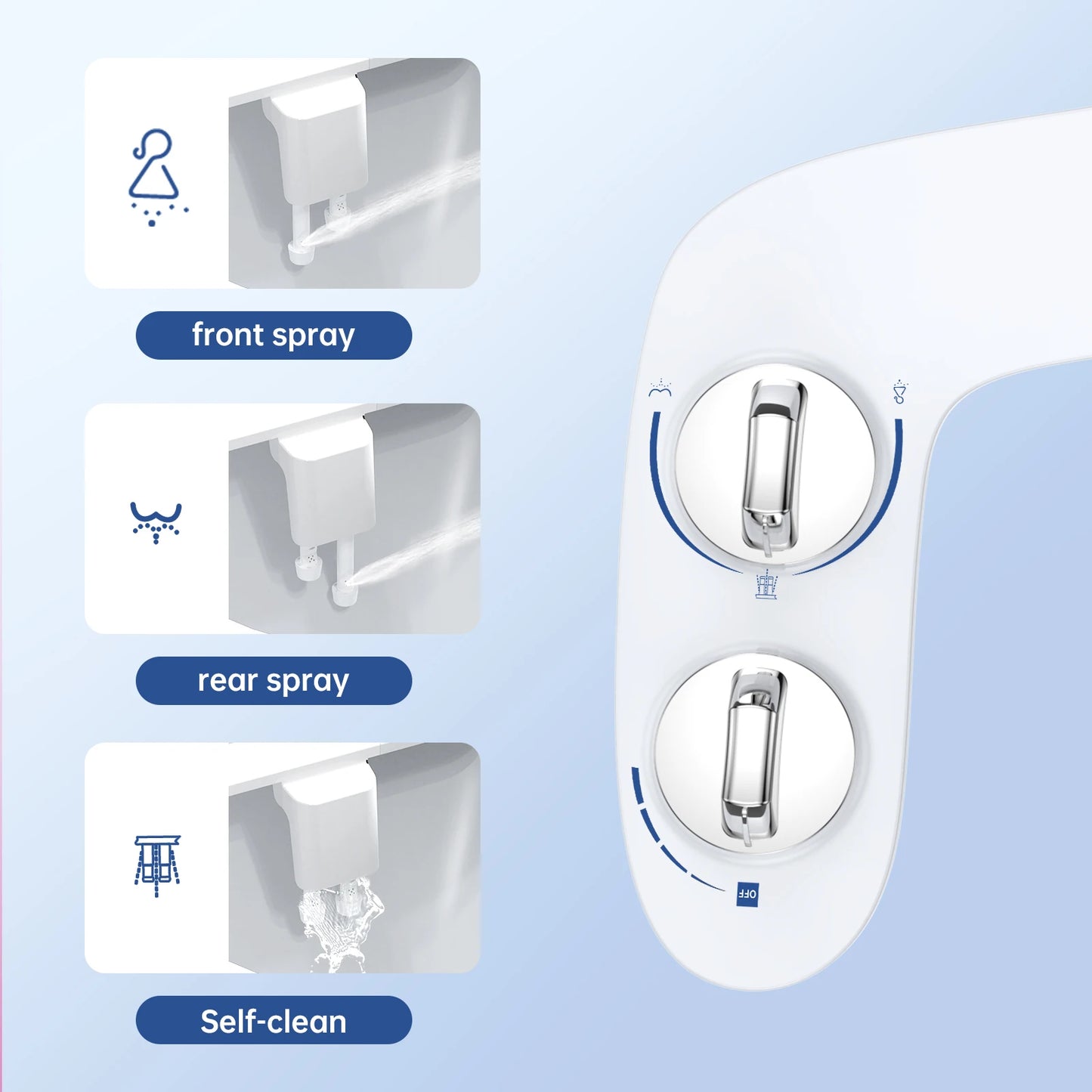 Bidet Attachment for Toilet, Fresh Water Non-Electric Bidet Attachment, Adjustable Water Pressure, Self-Cleaning Dual Nozzles