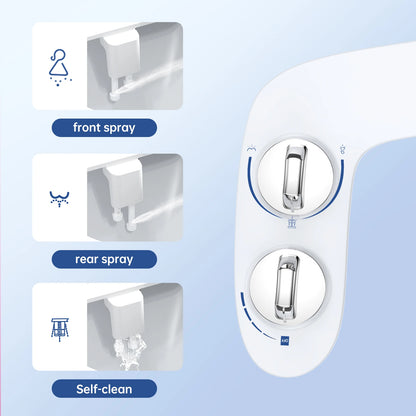 Bidet Attachment for Toilet, Fresh Water Non-Electric Bidet Attachment, Adjustable Water Pressure, Self-Cleaning Dual Nozzles