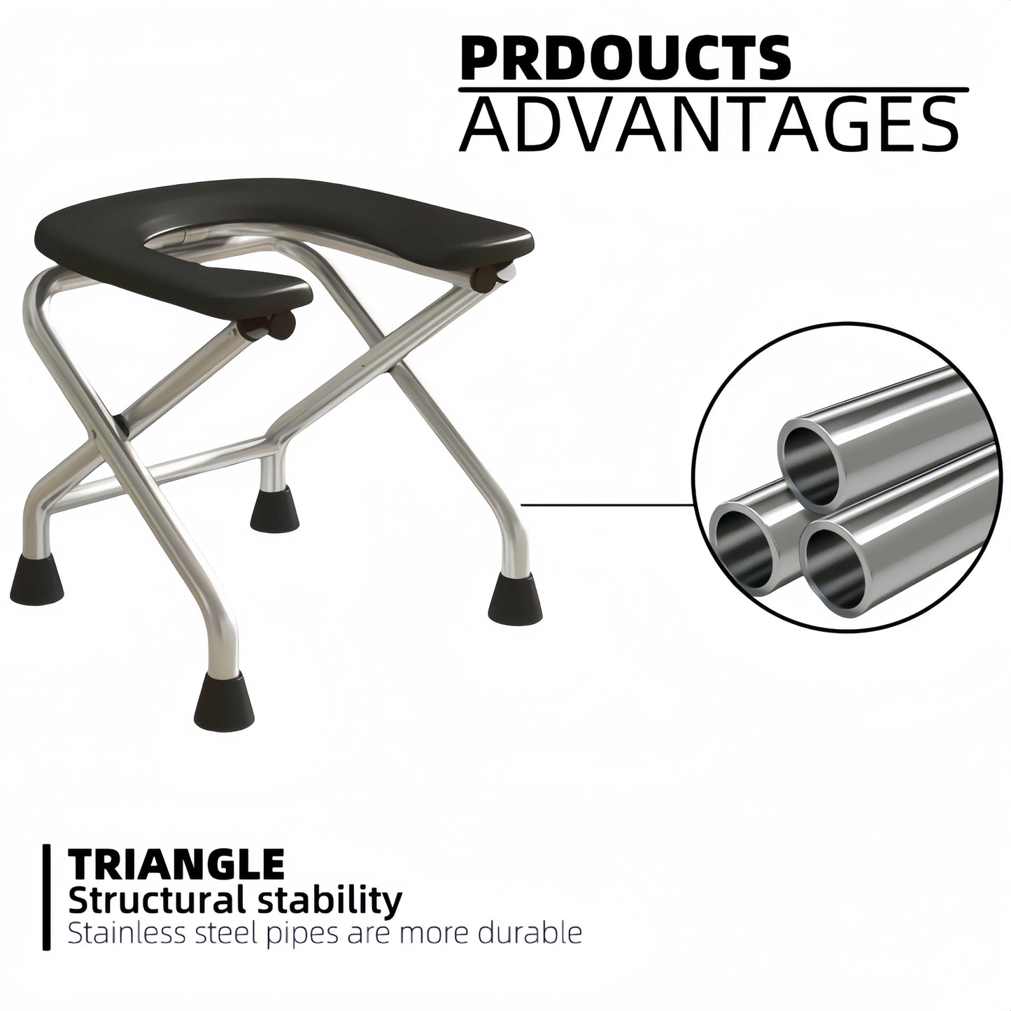 1 foldable U-shaped stainless steel toilet chair, which can bear 300 pounds, is easy to store and clean, suitable for the elderly and pregnant women, and can be used as a bath stool