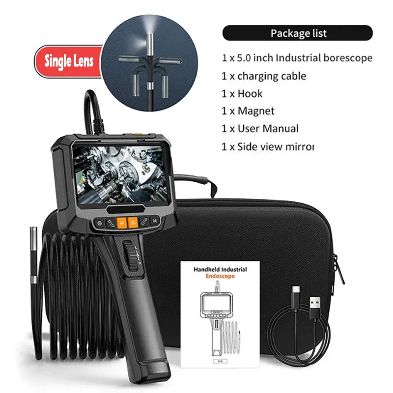 360° Two Ways 1080p Industrial Rotary Endoscope With 2 Pipe Drain Inspection Cameras 360 Articulation For Cars Dual Lens 3.9mm