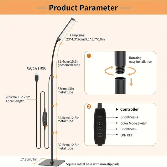 LED Floor Lamp For Living Room Adjustable Gooseneck Stand Light USB Powered Eye Protection Table Light For Bedroom