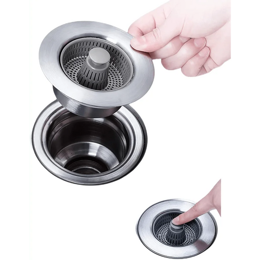 1Pc 3-in-1 Kitchen Sink Drain Strainer and Plug Set, Gamble Proof Sink Food Collector for US Standards