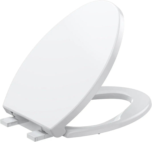 17"/19" Elongated Round White Toilet Seat, Slow Soft Close Magnets Down Lock Quick Release, Quick Top Mount Toilet Seat