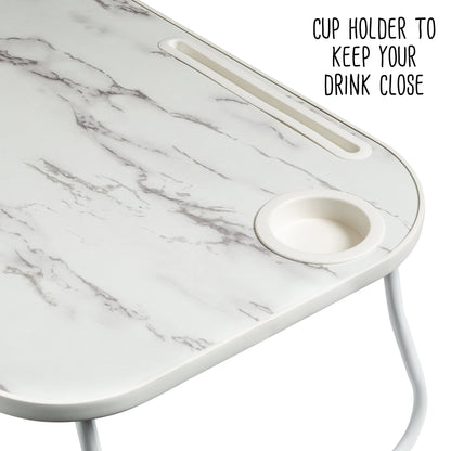 White/Faux White Marble Folding Lap Desk